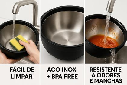 Imagem de Kit 5 Bowls de Aço Inox Preto com Tampas Pretas  Tigelas Empilháveis para Cozinha, Preparo e Armazenamento