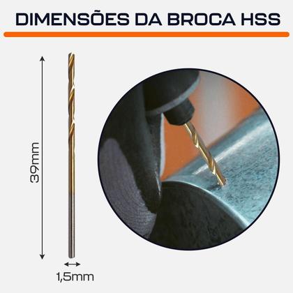 Imagem de Kit 5 Broca 1.5Mm Aço Rápido Hss Titânio Micro Mini Retífica
