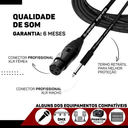 Imagem de Kit 5 Cabo De Microfone P10 Mono Para Xlr Fêmea 10m Metros - Eletrolon