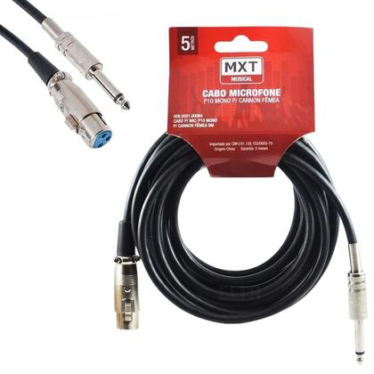 Imagem de Kit 5 Cabo Microfone Xlr Canon P10 Mono Violão 5m Metros Mesa som Amplificador Profissional Mxt