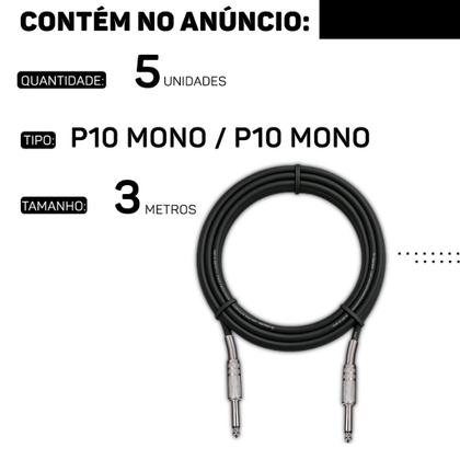 Imagem de Kit 5 Cabo P10 Mono P10 Mono Para Violão Guitarra Baixo 3m Metros - Pulse Eletrolon