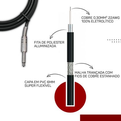 Imagem de Kit 5 Cabo P10 Mono P10 Mono Para Violão Guitarra Baixo 3m Metros - Pulse Eletrolon