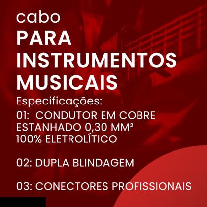 Imagem de Kit 5 Cabo P10 Mono P10 Mono Para Violão Guitarra Baixo 3m Metros - Pulse Eletrolon