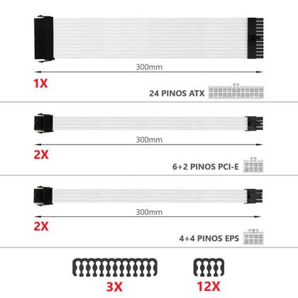 Imagem de Kit 5 cabo sleeved branco extensor fonte 1-atx 2-cpu 2-gpu