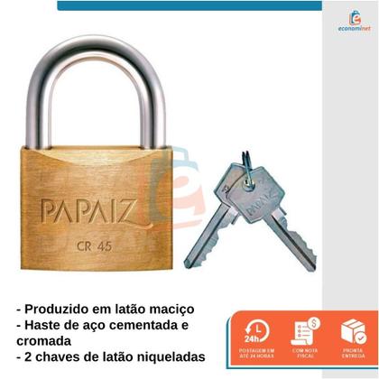 Imagem de Kit 5 Cadeado De latão Maciço Com Haste Curta Papaiz Cr 45mm