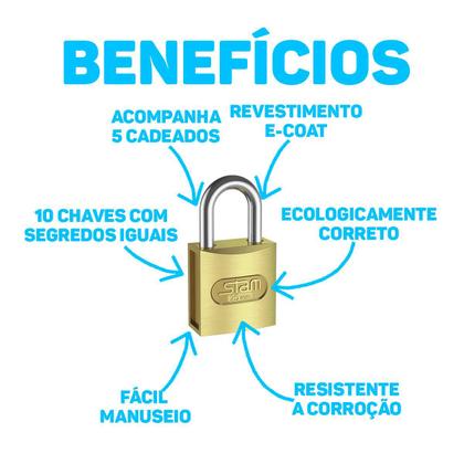 Imagem de Kit 5 Cadeados 25 mm Stam Mesma Chave Segredos Iguais
