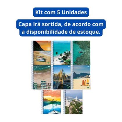 Imagem de Kit 5 Caderno Espiral 1/4 Capa Flexível 96F Brasilidade Jandaia