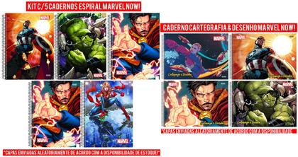 Imagem de Kit 5 Caderno Marvel Now Espiral 80 Fls + Cartografia e Desenho Vingadores