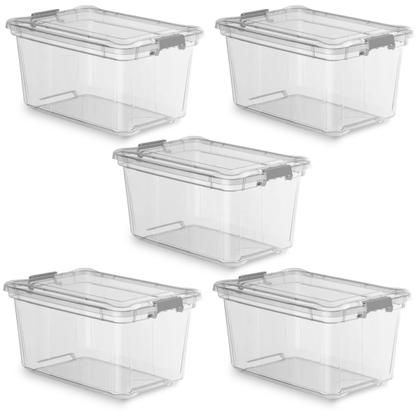 Imagem de Kit 5 Caixa Cesto Organizadora Transparente C/ Tampa e Trava Proteção 50L