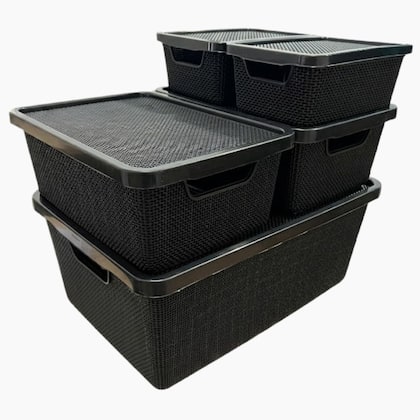Kit 5 Caixa Organizadora Cesto com tampa grande Caixas em plástico 2L 6L 16L Preto - Arqplast