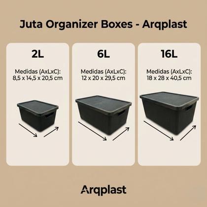Imagem de Kit 5 Caixa Organizadora Cesto com tampa grande Caixas em plástico 2L 6L 16L Preto