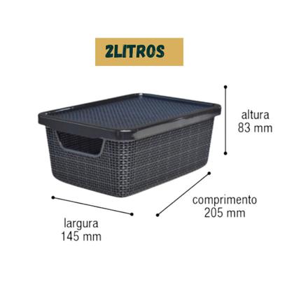 Imagem de Kit 5 Caixas Cesto Organizador Jutta 2 Litros Preta Com Tampa