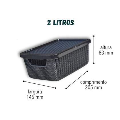 Imagem de Kit 5 Caixas Cesto Organizador Jutta Preto 2 Litros Com Tampa