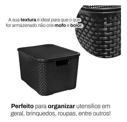 Imagem de Kit 5 Caixas/cesto Organizador Rattan Preto - 7l, 15l, 20l
