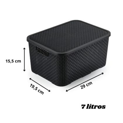 Imagem de Kit 5 Caixas Cestos Organizador Com Tampa Rattan 7 Litros