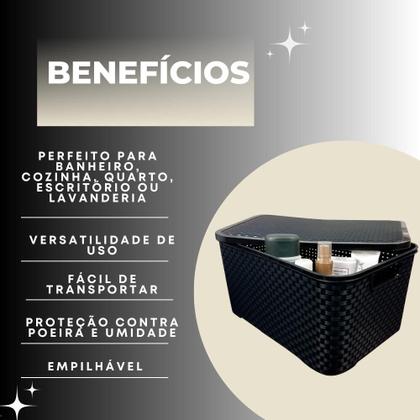 Imagem de Kit 5 Caixas Cestos Organizador Com Tampa Rattan 7 Litros