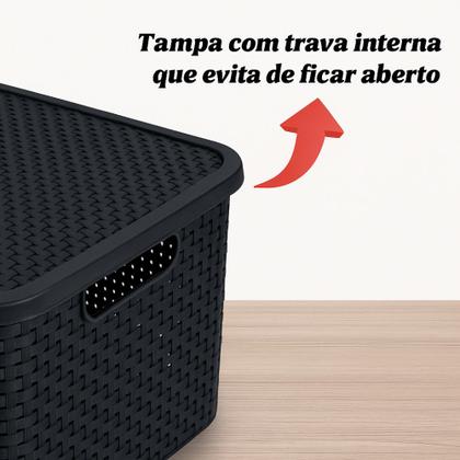 Imagem de Kit 5 Caixas Cestos Organizador Com Tampa Rattan 7 Litros