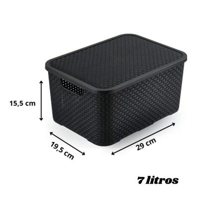 Imagem de Kit 5 Caixas Cestos Organizador Com Tampa Rattan 7 Litros