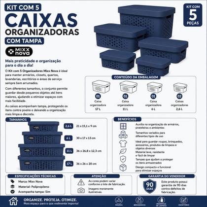 Imagem de Kit 5 Caixas Organizadora Com Tampa 2,6  6  11  17 Litros