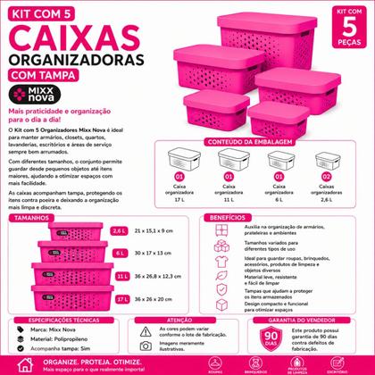 Imagem de Kit 5 Caixas Organizadora Com Tampa 2,6  6  11  17 Litros