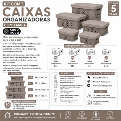 Imagem de Kit 5 Caixas Organizadora Com Tampa 2,6  6  11  17 Litros