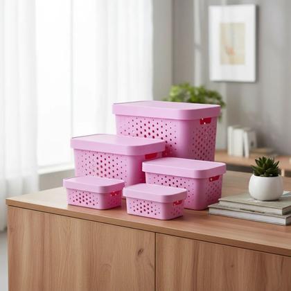 Imagem de Kit 5 Caixas Organizadora com Tampa Plastico Premium 2,6  6  11  17 Litros