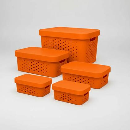 Imagem de Kit 5 Caixas Organizadora com Tampa Plastico Premium 2,6  6  11  17 Litros