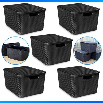 Imagem de Kit 5 Caixas Organizadora Rattan 7 Litros C/ Tampa Preta