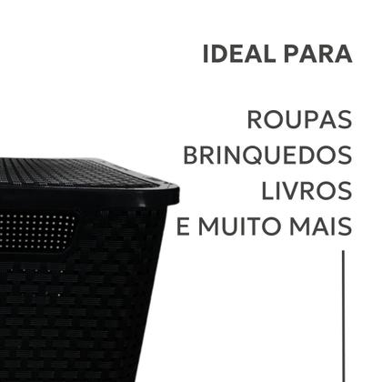 Imagem de Kit 5 Caixas Organizadoras 20 Litros Preto ARQPLAST Caixa Plástica Média para Armário Acessórios Livros Brinquedos Guarda Roupa Prateleira Com Alça