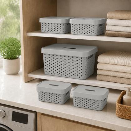 Imagem de Kit 5 Caixas Organizadoras Cesto Tampa Multiuso 17l 4,5l 2l