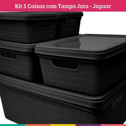 Imagem de Kit 5 Caixas Organizadoras Cesto Tampa Multiuso 1,8l 5l 15l Resistente