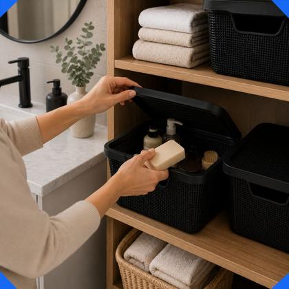 Imagem de Kit 5 Caixas Organizadoras com Tampa Cesto Grande de Plástico 2 Litros 6 Litros 16 Litros