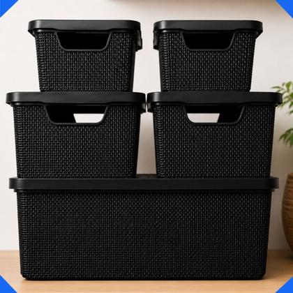 Imagem de Kit 5 Caixas Organizadoras com Tampa Cesto Grande de Plástico 2 Litros 6 Litros 16 Litros
