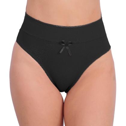 Imagem de Kit 5 Calcinha Cintura Alta Algodão Cotton com Cós Duplo Lingerie Reforçado Confortável de Fábrica