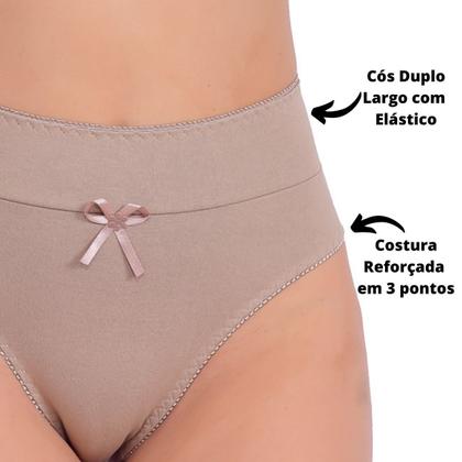 Imagem de Kit 5 Calcinha Cintura Alta Algodão Cotton com Cós Duplo Lingerie Reforçado Confortável de Fábrica