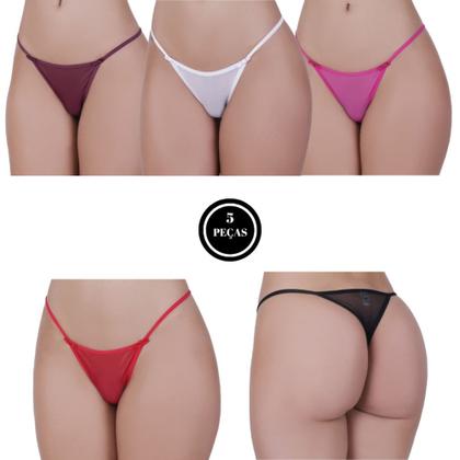 Imagem de Kit 5 Calcinha Fio Tanga Tule Transparente - KIT 5 TANGA TULE