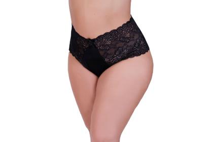 Imagem de Kit 5 Calcinha Plus Size Cós Alto Detalhe de Renda- c5 KIT 5 TALITA AZUL LILÁS BRANCA PRETA VERMELHA