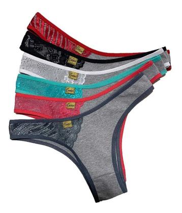 Imagem de Kit 5 Calcinhas Atacado Algodão Mescla detalhe renda sobreposta que não toca a pele Lingerie