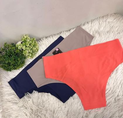 Imagem de Kit 5 Calcinhas Cintura Alta Sem Costura Cós Alto Duplo Compressão Corte a Laser