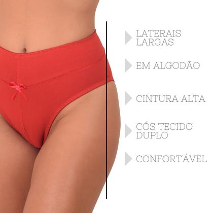 Imagem de KIT 5 Calcinhas Feminina de Algodão Cintura Alta cós tecido duplo Lisas 