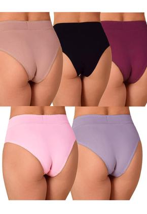 Imagem de KIT 5 Calcinhas Feminina de Algodão Cintura Alta cós tecido duplo Lisas 