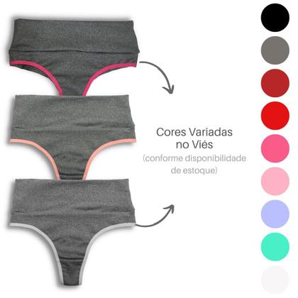 Imagem de Kit 5 calcinhas fitness fio duplo cintura alta cós duplo fit