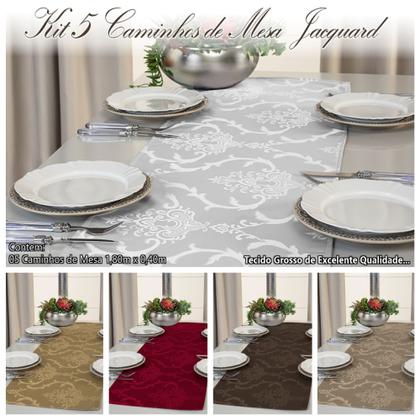 Imagem de Kit 5 Caminhos Trilho De Mesa Decorativo Jacquard 1,80m X 0,40m