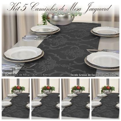 Imagem de Kit 5 Caminhos Trilho De Mesa Decorativo Jacquard 1,80m X 0,40m