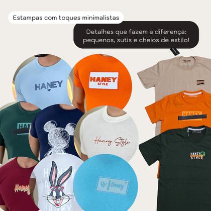 Imagem de Kit 5 Camisas Masculinas Lisa Gola Careca Algodão Sortida