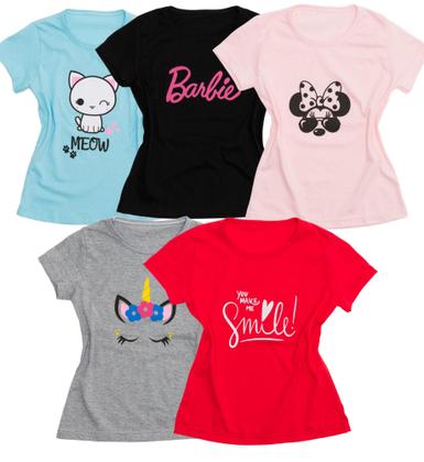 Imagem de kit 5 Camiseta atacado T-shirt Babylook Feminina juvenil 2 à 16 anos Meninas