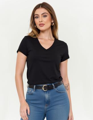 Imagem de Kit 5 Camiseta Feminina T-shirt Algodão Basicas Lisas Gola V Manga Curta