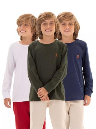 Imagem de Kit 5 Camisetas Manga Longa Infantil Menino Básica Lisa menino conforto menino