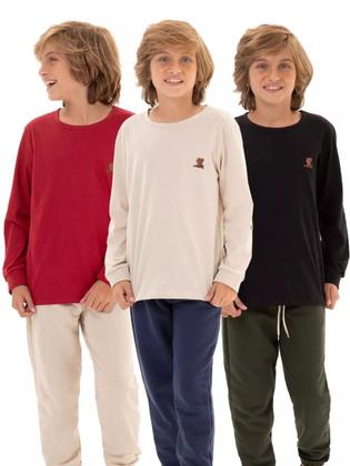 Imagem de Kit 5 Camisetas Manga Longa Infantil Menino Básica Lisa menino conforto menino