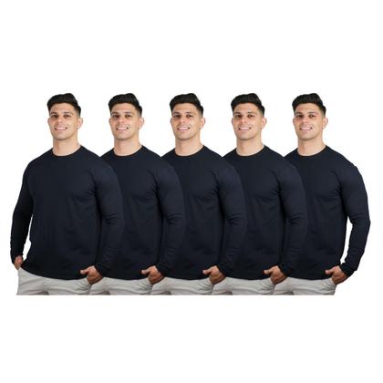 Imagem de Kit 5 Camisetas Masculinas Manga Longa Slim Algodão 30.1 TRV